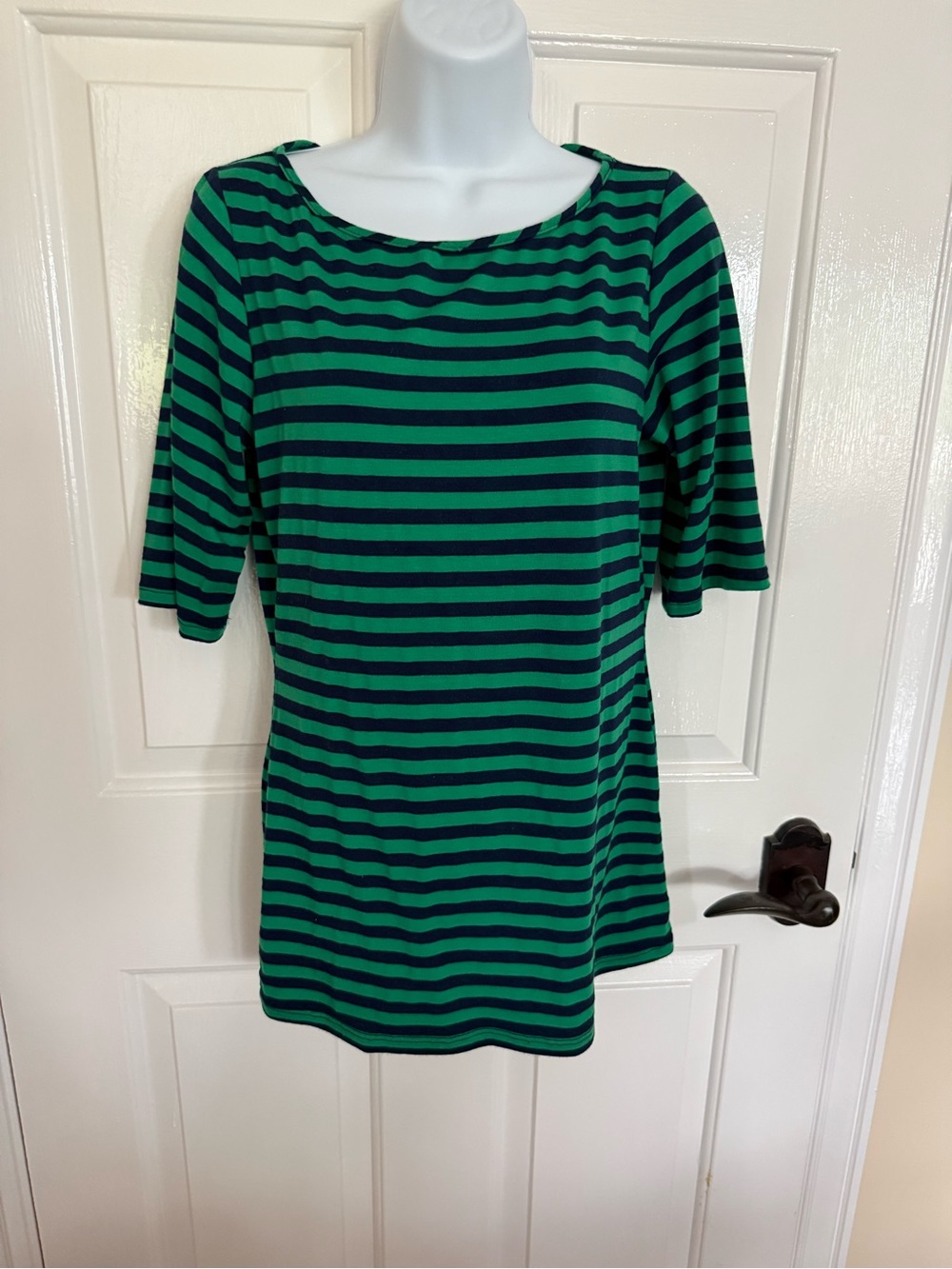 Green Envelope brand 3/4 sleeves women’s top striped green/blue L